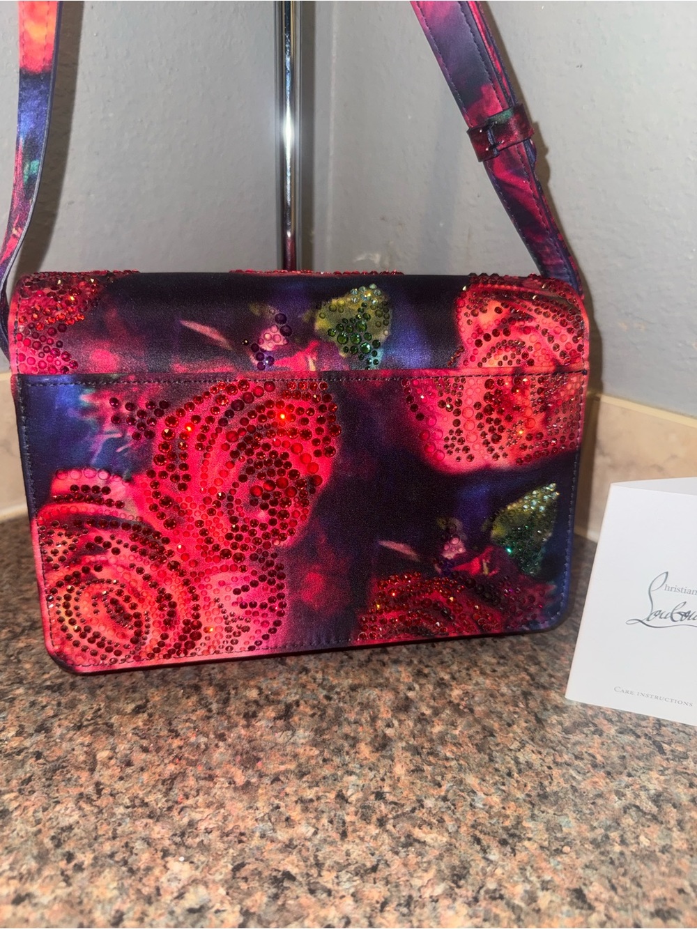 Christian Louboutin Loubi54 Rose Print Strass Satin Crossbody Bag ✅authentic✅ - Picture 3 of 14